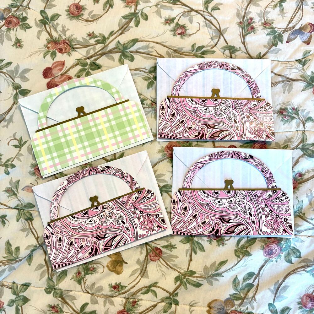 Purse-Shaped Novelty Cards, Set of 4, Blank, Paper Ephemera Junk Journal